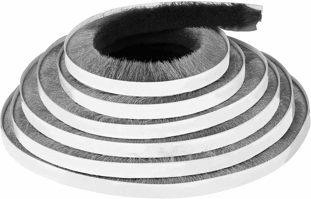 MILEQEE Door Brush Seal, 33Feet, Felt Pile Weather Stripping for Doors, Weather Strip for Windows Cabinet, Self Adhesive Draft Blocker, Dust Stopper Sliding Door Seal Winter, Grey 10m (33Feet x 0.9in Brush x 0.4in Backing)