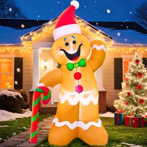 6FT Inflatable Christmas Decorations, Christmas Blow Up Yard Decorations with LED Light Up, Gingerbread Inflatable Outdoor Decorations for Xmas Yard Decor