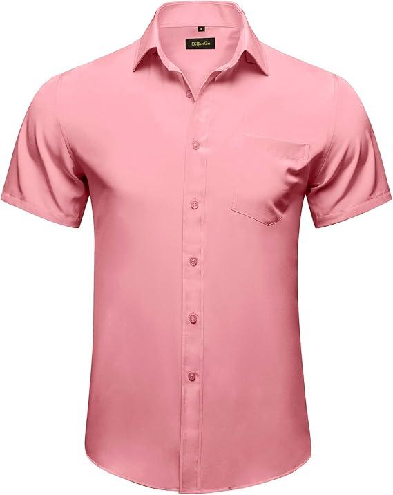 DiBanGu Mens Dress Shirts,Casual Solid Short Sleeve Shirt Regular Fit Summer Button Down Shirts with Pocket Pink L DiBanGu Mens Dress Shirts,Casual Solid Short Sleeve Shirt Regular Fit Summer Button Down Shirts with Pocket Pink L