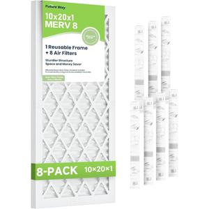 Future Way 10x20x1 Air Filters, 8-Pack with Reusable Frame, MERV 8, MPR 700 AC Furnace Filters, Space Saving & Cost-effective