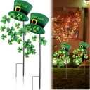 Novabright 2 Pcs 24.4'' St. Patrick's Day Outdoor Decorations Saint Patrick's Garden Stakes with Solar Light Decorative Metal Leprechaun Shamrock Hat Yard Signs for Garden Lawn Porch