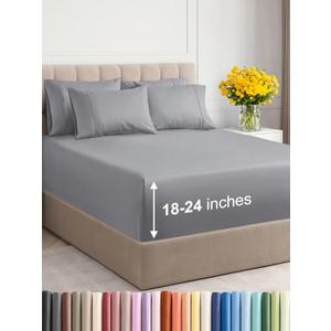 Extra Deep Queen Sheet Set - 6 Piece Breathable & Cooling Sheets - Hotel Luxury Bedding Set with 18-24 Inch Extra Deep Pockets - Easy Fit - Super Soft, Wrinkle Free and Comfy - Steel Blue, Queen Size