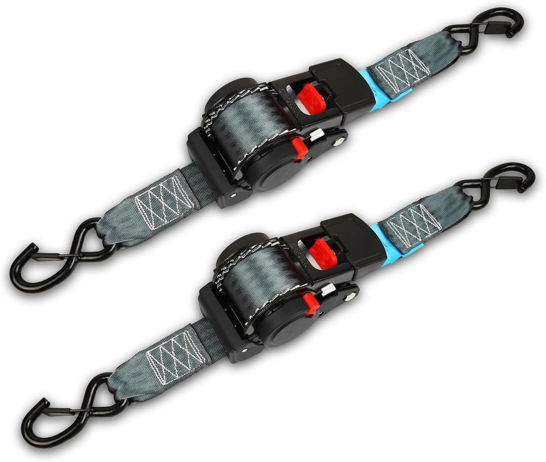 ANLULOAD 2 Pack Retractable Ratchet Straps (2in x 14.7ft),Cargo Strap Tie Downs for Trunk, Garage Motorcycles, Atvs,Trailers-WLL1,653lb,BS:3,307 lbsBlack