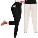 FULLSOFT Fleece Lined Leggings for Women – Thick High Waisted Winter Warm Yoga Pants Workout Tummy Control Thermal Warm Leggings with Pockets(Black,Large)