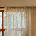 TUDECO Sheer Beige Curtains 72 Inch Length 2 Panels - French Country Vintage Lace Curtains with Flower Bird Pattern and Ruffle Edges, Rod Pocket Privacy Drapes for Dining Room Doorway, 59 x 72 Inch