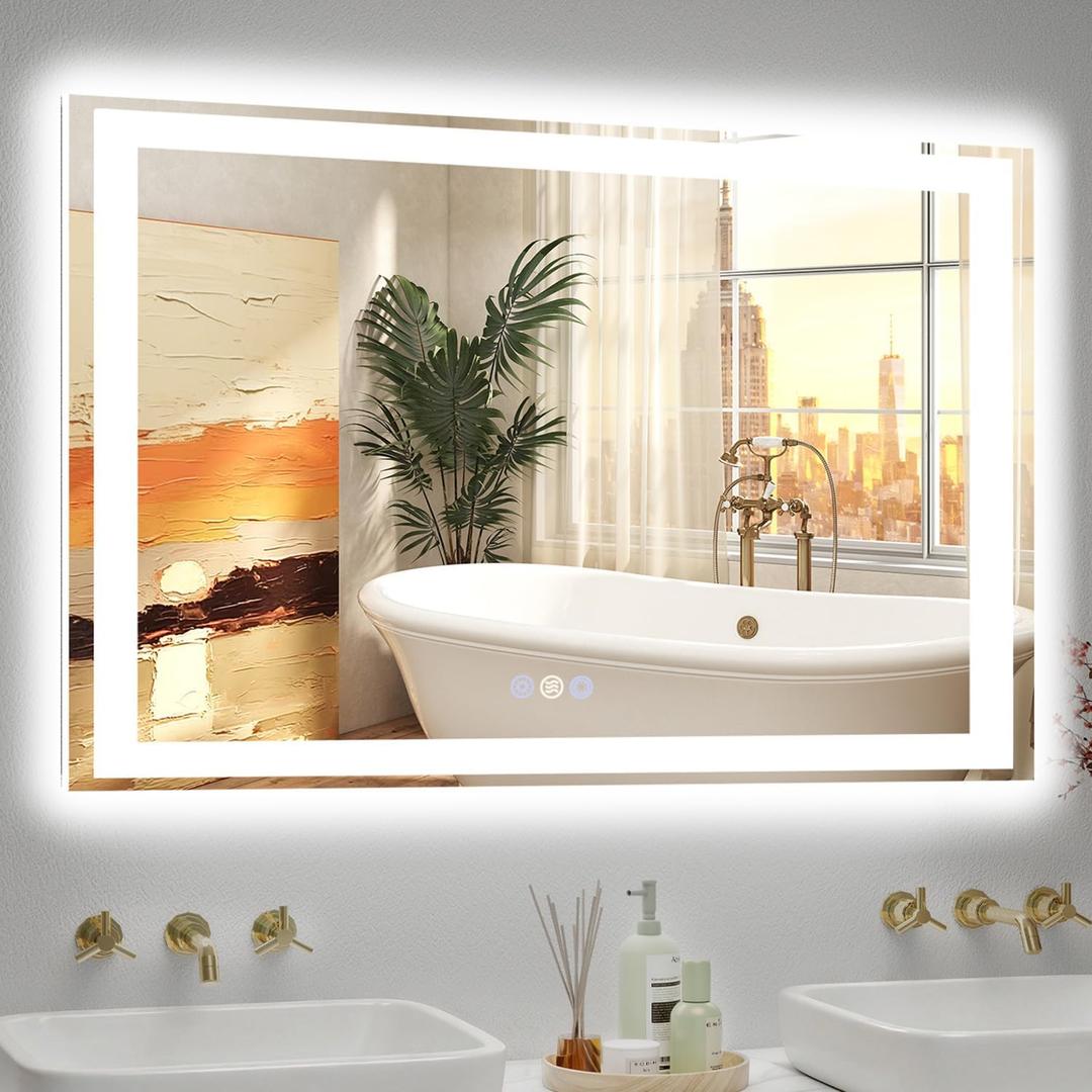 40x32 LED Bathroom Mirror with Lights, Super Bright Front & Backlit Vanity Mirror for Wall, Anti-Fog & Memory Smart Mirror, 5mm Shatter-Proof Tempered Glass, ETL Listed, Vertical/Horizontal