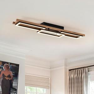 Lingkai 39.3" LED Modern Ceiling Lights Wooden Square Rectangular Lamp Fixture Wood, Modern Kitchen Ceiling Lighting Fixtures 3000K for Island Bedroom Living Room Hallways
