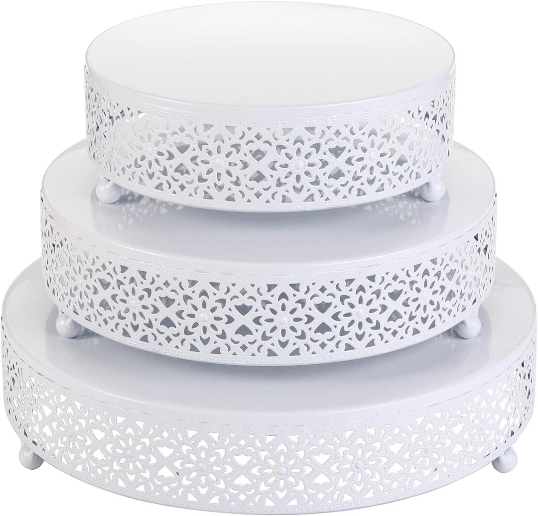 Hedume Set of 3 Cake Stand, Dessert Display Cupcake Stands, Round Metal Cake Stands, Cupcake Pastry Candy Display Plate for Wedding, Event, Birthday Party