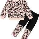 Toddler Baby Girls Sweatsuit Unique Elastic Pant Design Sweat Matching Sets Fall 2 Piece Sweatshirts Outfit 1-4T (Khaki)