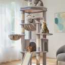 Taoqimiao 72 Inches Cat Tree for Large Cats, Multi-Level Tall Cat Tower, Widened Cat Condo with Large Scratch Board, 5 Scratching Posts, Metal Hammcock, Cozy Basket, Light Gray, MS045W