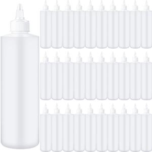 Irenare 30 Pack Plastic Condiment Squeeze Bottles for Sauces Empty Squirt Bottle with Top Cap for Condiment BBQ, Dressing, Paint, Workshop, Crafts(White,16 oz)
