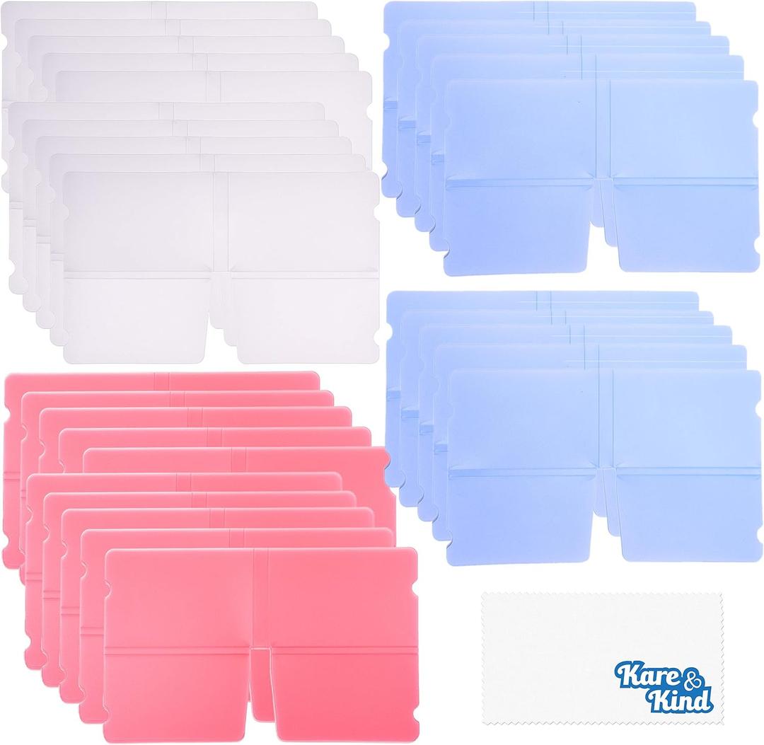 Kare & Kind 30x Facial Mask Storage Clip Folder - Reusable Cover Holder - Portable Mask Organizer to Protect and Store Disposable Masks Neatly - For Home Office Travel - Pink/Blue/Transparent