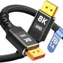 Capshi 8K 4K DisplayPort Cable 1.4, 10FT DP Cord (VESA Certified, 8K@60Hz, 4K@144Hz, 2K@240Hz/165Hz), 32.4Gbps High Speed Display Port Cable for Gaming Monitor, HDR/FreeSync/G-Sync, Braided, Black