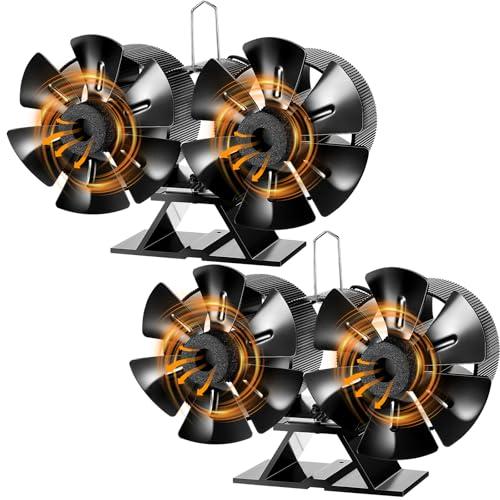 Rossesay Wood Burning Stove Fan Black Heat Powered Fireplace Fan for Wood Burning Stove Pellet Log Burner Circulating Warm Air (Dual Motor 12 Blade)