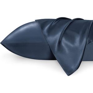 Bedsure Satin Pillowcase 2 Pack Similar to Silk Pillow Cases Standard Size, Pillow Case for Sleeping Women with Envelope Closure, Gifts for Women Men, Mood Indigo, 20x26 Inches