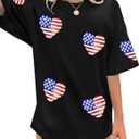 UNIQUEONE Sequin American Flag T Shirt Patriotic Shirts Women Oversize Veteran Shirt Short Sleeve Stars Stripes Top, S