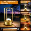 Portable Table Lamp for Outdoor Indoor: Cordless Rechargeable Desk Lamp with 3 Color Stepless Dimmable - Metal Battery Operated Lantern Light for Bedroom/Bar/Coffee Shop/Camping (Gold (2 Pack))