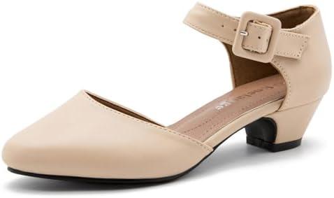 Enelauge Women's Ankle Buckle Strap Low Block Chunky Heels Closed Toe D'Orsay Pumps Dress Work Church Evening Shoes Size 10