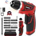 Cordless Electric Screwdriver Set, 8V 10Nm Rechargeable Power Electric Drill, Battery Screw Gun with Driver Bit, 320RPM/10+1 Torque, 2 Position Handle, Flexible Shaft LED Light (Red, 89Pcs)