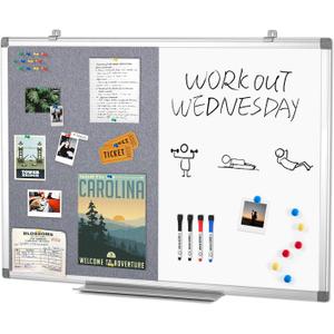 Combination Magnetic Whiteboard & Fabric Board,Dry Erase Board Bulletin Board 36x24inches Combo Vision Board for Wall,Home,School,Office (Grey-vertical)