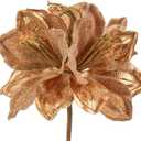 Briful 3PCS Christmas Glitter Poinsettia Flowers 3 Heads Large Artificial Amaryllis Floral Picks 24 Inch Long Stem Fake Flowers Ornaments for Christmas Tree Vase Table Centerpiece Decor (Bronze)
