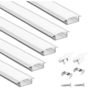 Muzata 5 Pack 3.3FT Silver Recessed LED Channel Milky White Cover U127 WW, 104.14 cm