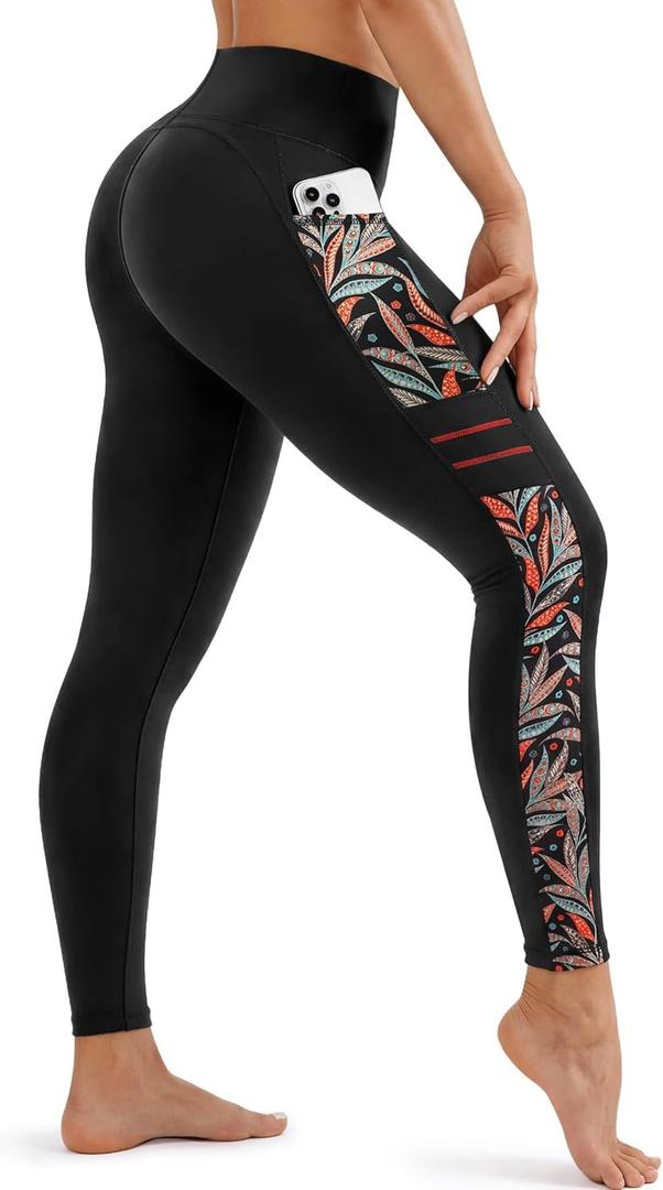 Yvette High Waisted Leggings for Women with Pockets - Tummy Control Yoga Pants, Printed Workout Leggings & Exercise Pants (Black, XXXL)