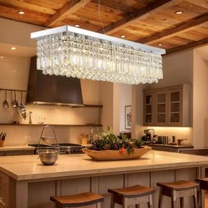 Crystal Chandelier for Dining Room,8-Light Modern Chandeliers,K9 Crystal Rectangle Chandelier,Farmhouse Pendant Light Fixture for Kitchen Island Bar Bedroom L40 x W10 x H10 (Chrome(Hanging))