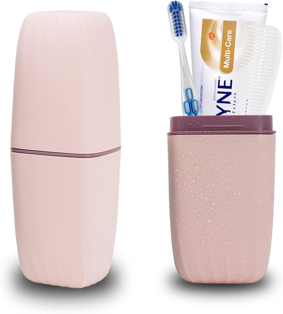 Toothbrush Cup Toothbrush Holder with Cover Travel Boothbrush Holder Portable Toothbrush Case and Carrier for Bathroom School Business Trip (Pink)