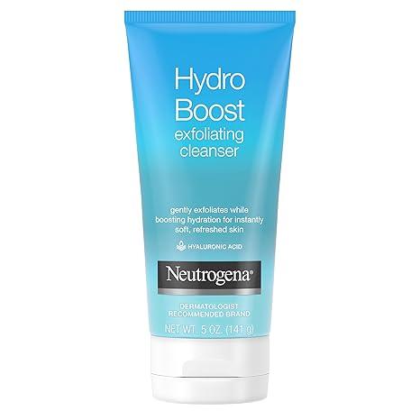 Neutrogena Hydro Boost Gentle Exfoliating Daily Facial Cleanser with Hyaluronic Acid, Clinically Proven to Increase Skin's Hydration Level, Non-Comedogenic Oil-, Soap- & Paraben-Free, 5 Oz, 2 Pack