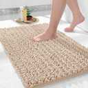 Yimobra Bathroom Rugs Non Slip Washable - Ultra Soft Absorbent Chenille Bath Mat, Quick Dry Shaggy Floor Carpet for Tub Shower, Light Brown Home Decor Accessories, 24x17 Inch