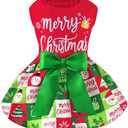 XPUDAC Dog Christmas Outfit Dog Dress Holiday Puppy Clothes for Small Dogs Girl, Pet Costume Cat Outfits Green Red-Small