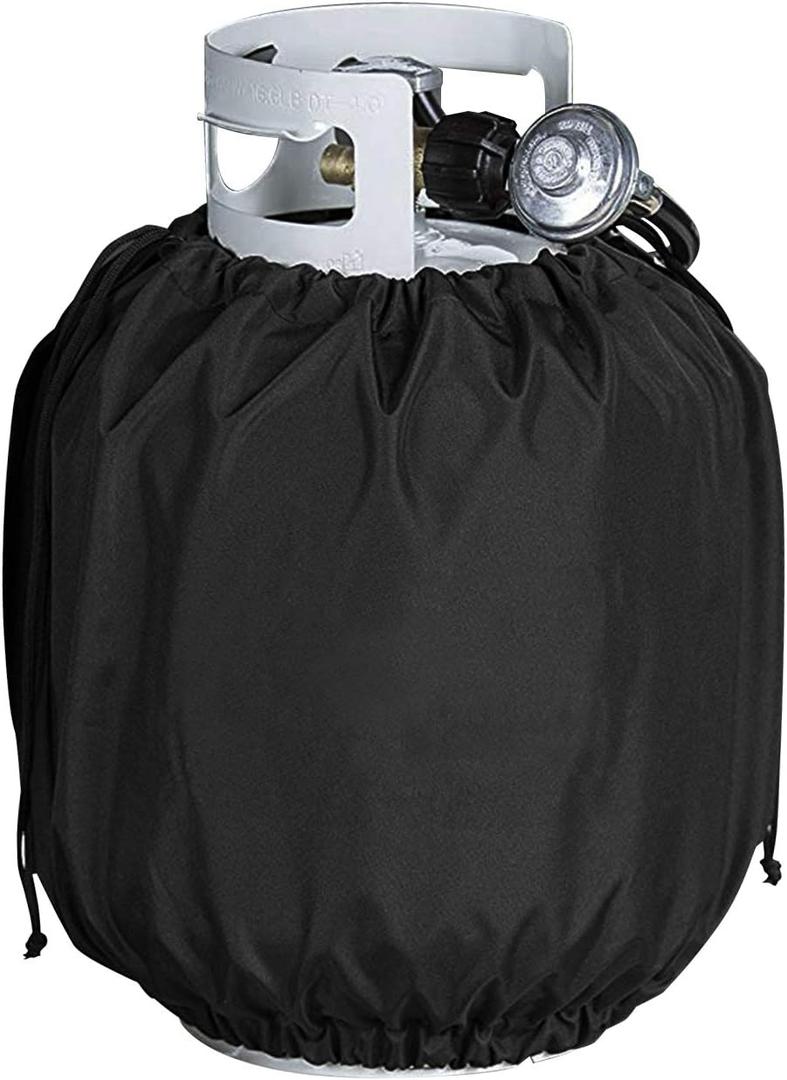 SunPatio Liquid Propane Tank Cover 20 LB, Heavy Duty Waterproof Propane Cylinder Cover, Dress up Your Tank, 14" Dia x 16.5" H, Black