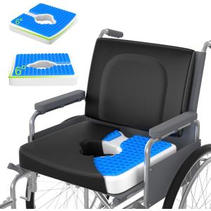 Wheelchair Cushions, Bed Sore Cushion 2-Piece Set - Wheelchair Lumbar Pillow,Gel Infused Seat Cushion, 18”x16” for Sciatica, Back & Coccyx Pain，Bedsore Pressure Relief, with Anti-Slip&Washable Cover