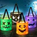 BainGesk 4 Pack Halloween Buckets, LED Light Up Trick or Treat Bags, Reusable Pumpkin Candy Bucket for Halloween Party, Goodie Bags for Party Favor Supplies
