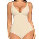 FeelinGirl Shapewear Bodysuits for Women Tummy Control Body Suits Deep V Neck Corset Body Shaper Tops, XXL, Beige