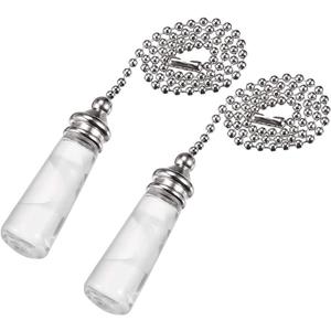 uxcell Clear Glass Pendant 12 Inch Brushed Nickel Beaded Pull Chain Extension Pulls Ornament for Lighting Fans, Pack of 2