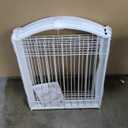 BHG Metal No-Assembly Freestanding Dog Gate with Door Walk Through, Extra Wide 144", Extra Tall 32" Pet Gate, Accordion Puppy Folding Playpen Dog Fence, with 2PCS Support (White, 6 panesl)