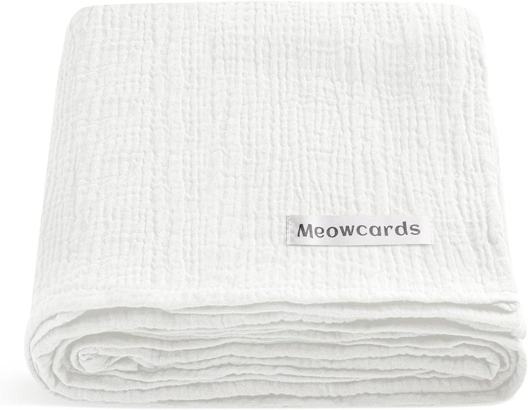 Muslin Swaddle Blankets for Baby, Unisex Baby Boys Girls Essentials, Large 47 x 47 inches, Boho Receiving Blankets Newborn Registry Must Haves (White, Simple)