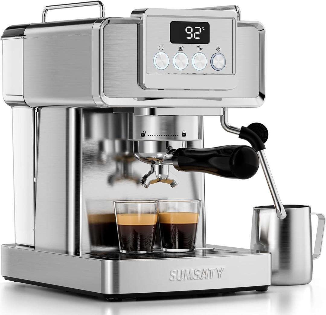 Espresso Machine 20 Bar, Professional Coffee Maker Stainless Steel Espresso Maker with Power Steam & LED Display for Home Barista, Americano, Latte, Cappuccino Machine, 1.8L Water Tank