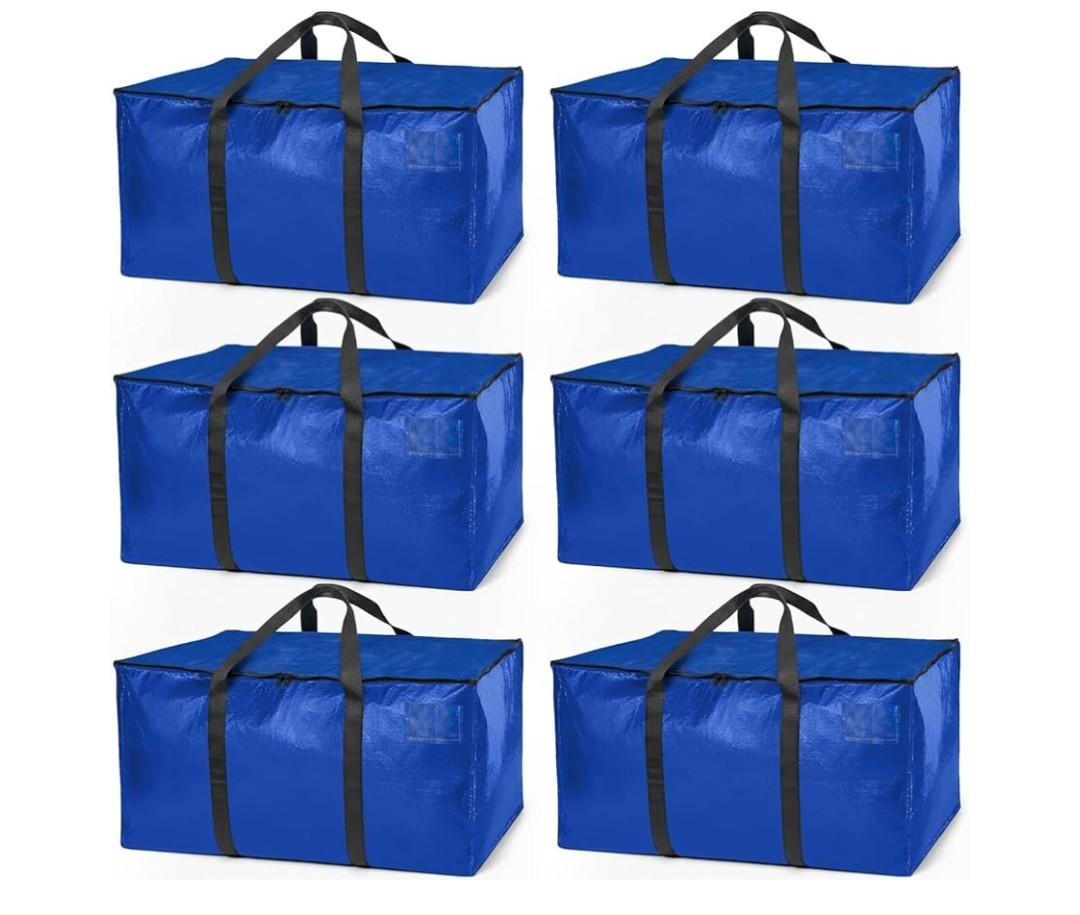 ClearSpace Heavy Duty Moving Bags or Storage Bag – Large Moving Boxes with Backpack Straps, Zippers & Handles – Perfect for Moving, College Dorm, Traveling, Camping, Christmas Decorations, 6 Pack