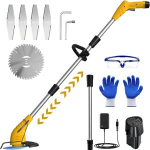 Weed Wacker Cordless,2000mah Battery Operated Weed Trimmer 3 Types Cutting Blade Lightweight Electric Grass Cutter,Fast Charger Portable Lawn Trimmer for Yard Garden (Yellow)