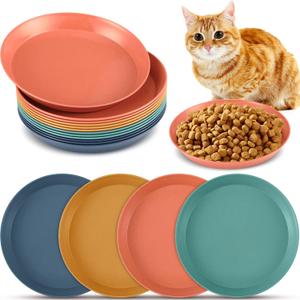 Gerrii 12 Pieces Beard Fatigue Relief Cat Bowl 6 Inch Round Shallow Cat Food Dish Wet Feeding Bowls Wide and Small Pet Dish for Kittens and Short Legged Kitten, Wheat Straw(Vintage Colors,Classic)