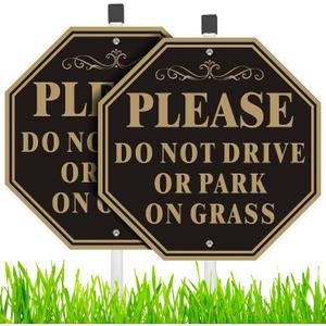 (2 Pack) Do not Drive or Park on Grass Sign, 10''X10'' Sturdy Rust Free Aluminum Metal Signs With 28" Metal Stakes, No Parking on Grass Sign, Fade Resistant, Weatherproof, Easy to Mount