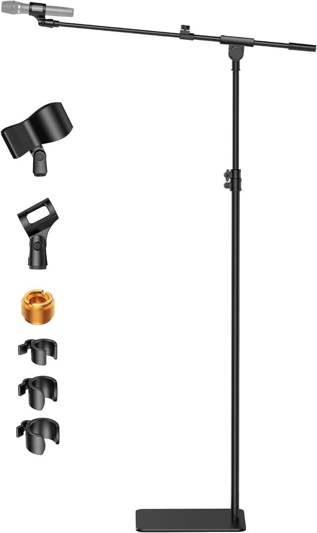 InnoGear Mic Stand Floor, Boom Arm Floor Microphone Stand Height Adjustable Heavy Duty with Iron Base for HyperX SoloCast, HyperX QuadCast S, Razer Seiren V3 Mini, Blue Yeti Shure SM58 and Other Mics