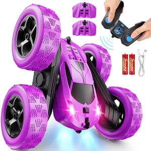 RC Cars, Purple Remote Control Car for Girls, 2.4 GHZ Double Sided RC Stunt Car 360 Rotating Remote Control Crawler with Headlights Car Toys for 6 7 8 9 10 11 12 Girls Birthday Gift