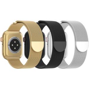 3 Pack Mesh Metal Band Compatible with Apple Watch Band 38mm 40mm 41mm 42mm 44mm 45mm 46mm 49mm, Stainless Steel Magnetic Loop Strap for iWatch Ultra 3 2 1 Series 11/10/9/8/SE/7/6/5/4/3 Men Women
