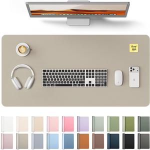 YSAGi Leather Desk Pad Protector, Office Desk Mat, Large Mouse Pad, Non-Slip PU Leather Desk Blotter, Laptop Desk Pad, Waterproof Desk Writing Pad for Office and Home (Olive Beige, 35.4" x 17")