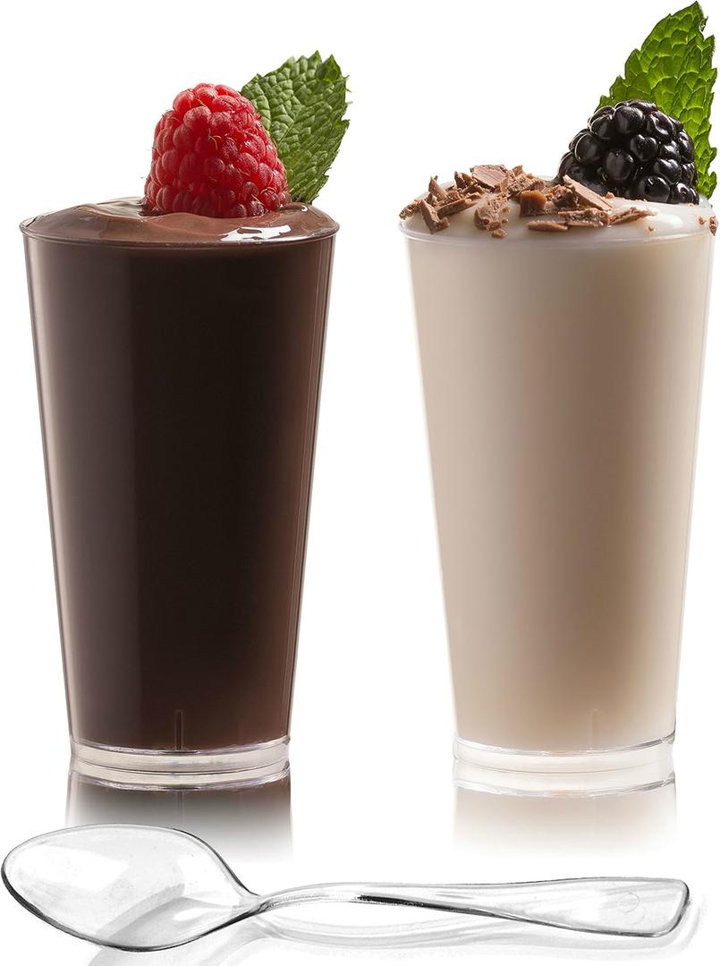 zappy 100 3 Oz Disposable Plastic Straight Wall Shooter Glasses Clear Dessert Cups and Tasting Spoons - Dessert Shooters Glasses Appetizer Bowls Trifle Bowl Tumbler Shooters 3 oz Cups & Spoons 100 Ct