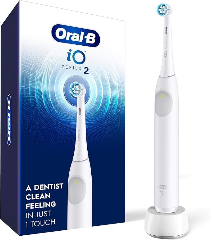 Oral-B Rechargeable Electric Toothbrush, iO2, 3 Cleaning Modes, Automatic Pressure Sensor to Protect Gums, Pure White